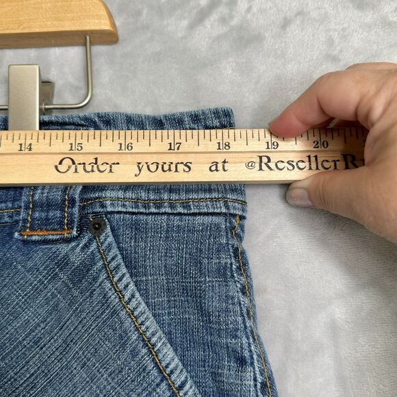 Vintage Y2K GAP Jeans Stretch Skirt Womens 14 Blue Pencil Pockets Double Button - Picture 10 of 13